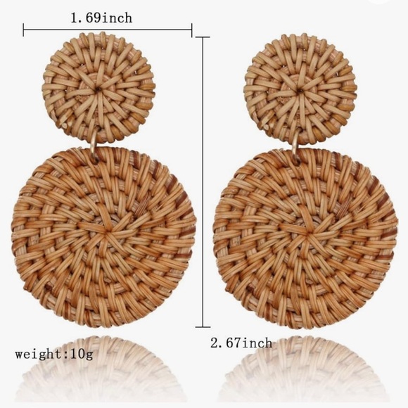 SOLD- NEW Round Drop Rattan Wicker Woven Straw Stud Earrings Jewelry for Summer - Picture 3 of 5